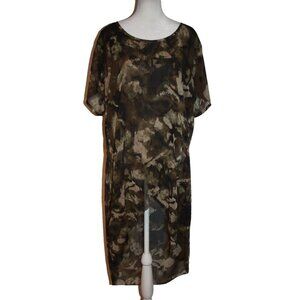 Ashley Stewart Beach Swim Cover Up Hi-Lo Brown Green Black Sheer Size 18/20